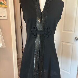 Vintage Classic Black Mini Dress with Decorative Trim